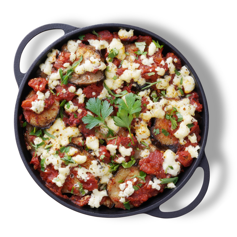 Vegetarian Vinete gratinate cu branza si sos de rosii - 1