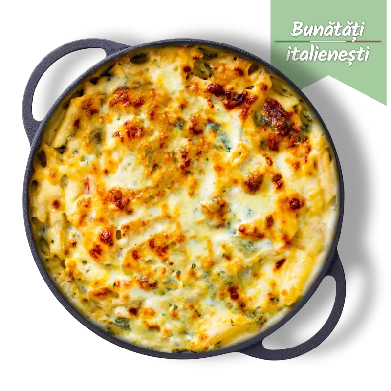 Paste gratinate cu pui și ciuperci