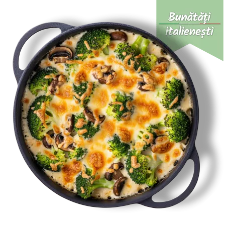 Broccoli gratinat cu ciuperci și sos alb