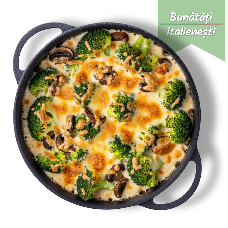 Broccoli gratinat cu ciuperci și sos alb